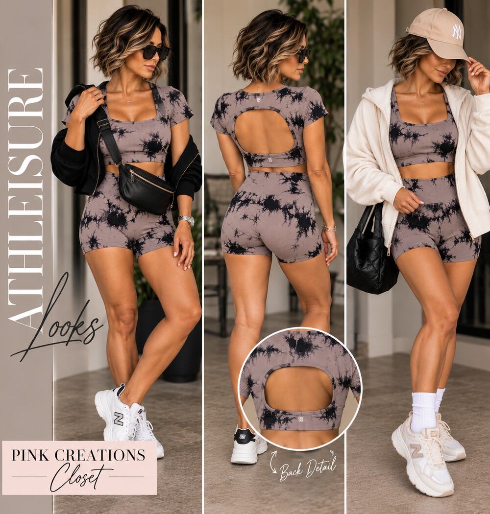 Tie Dye Ribbed Crop Top & High Waist Biker Shorts Set Women’s Large